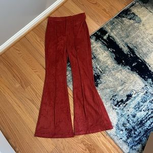 Reddish Orange Velvet Bell Bottom Pants